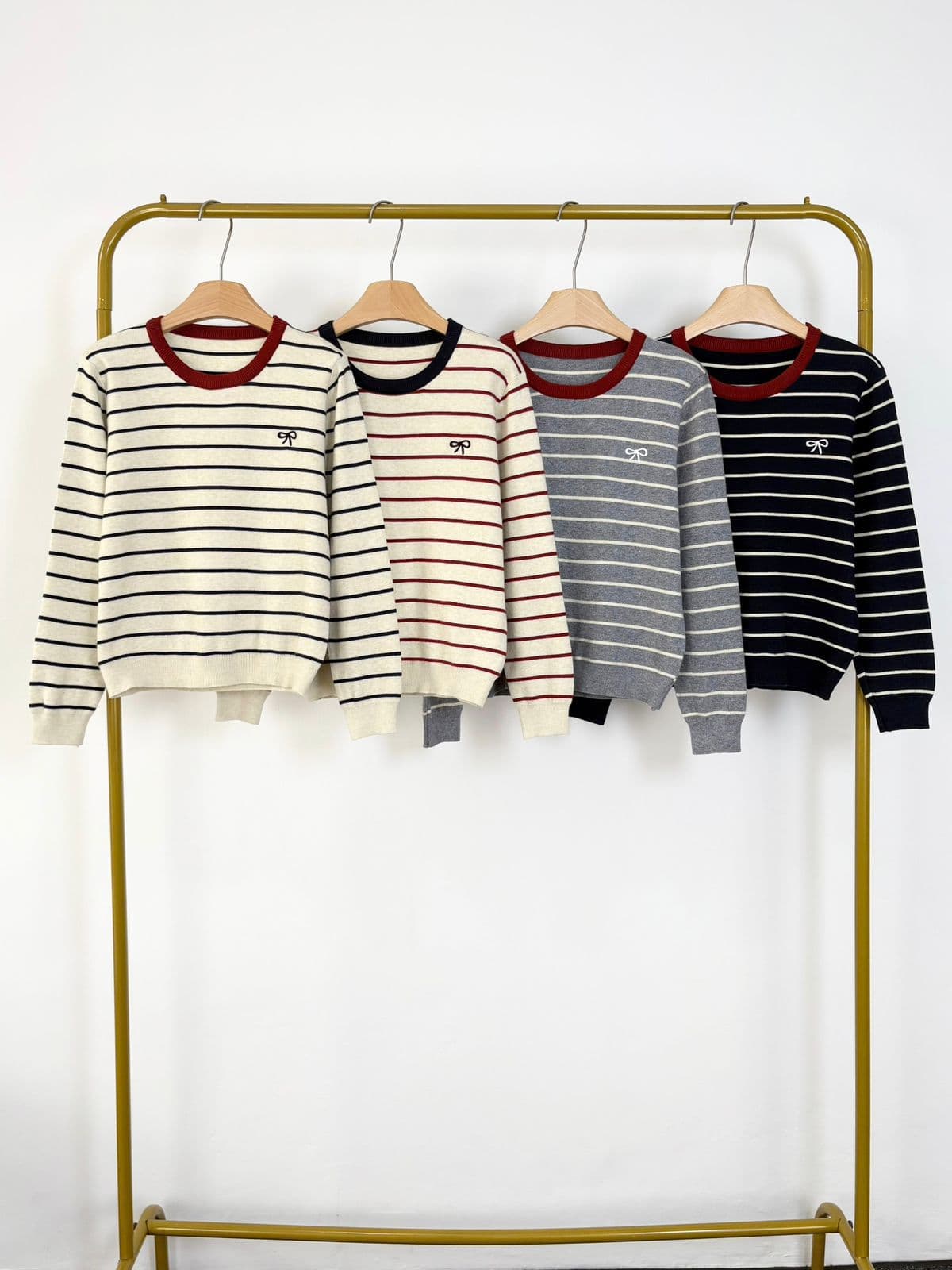 Rainy Atasan Cardigan Rajut Wanita Import stripe Bordir Pita Lengan Panjang Korean Style